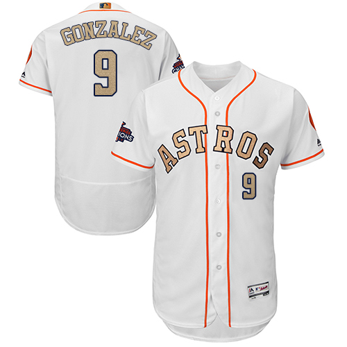 Astros #9 Marwin Gonzalez White FlexBase Authentic 2018 Gold Program Cool Base Stitched MLB Jersey - Click Image to Close